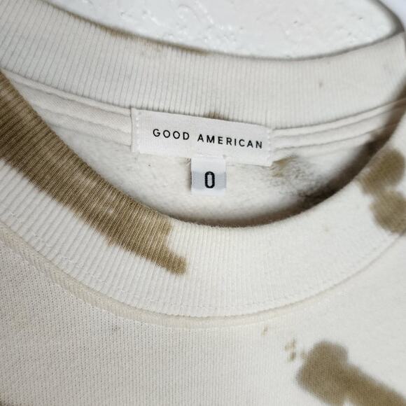 Good American Essentials Cropped Cool Sweatshirt Putty Tie Dye Crewneck Sweater - Picture 6 of 11